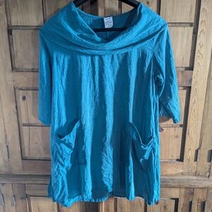 Lagenlook, Oversized, Cowled Neck, Match Point USA, Linen Dress. Front Pockets.